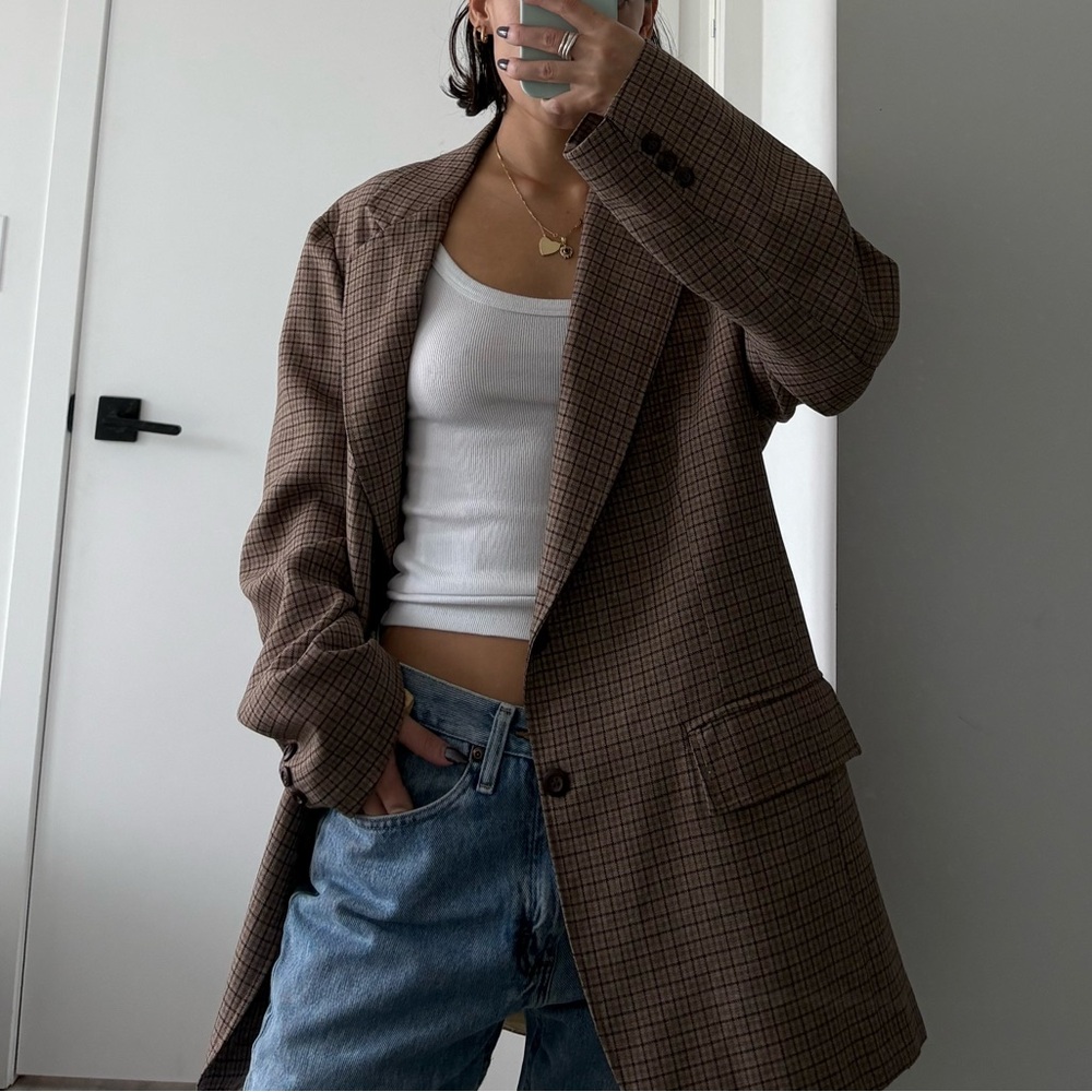 Brown Plaid Oversized Vintage Blazer